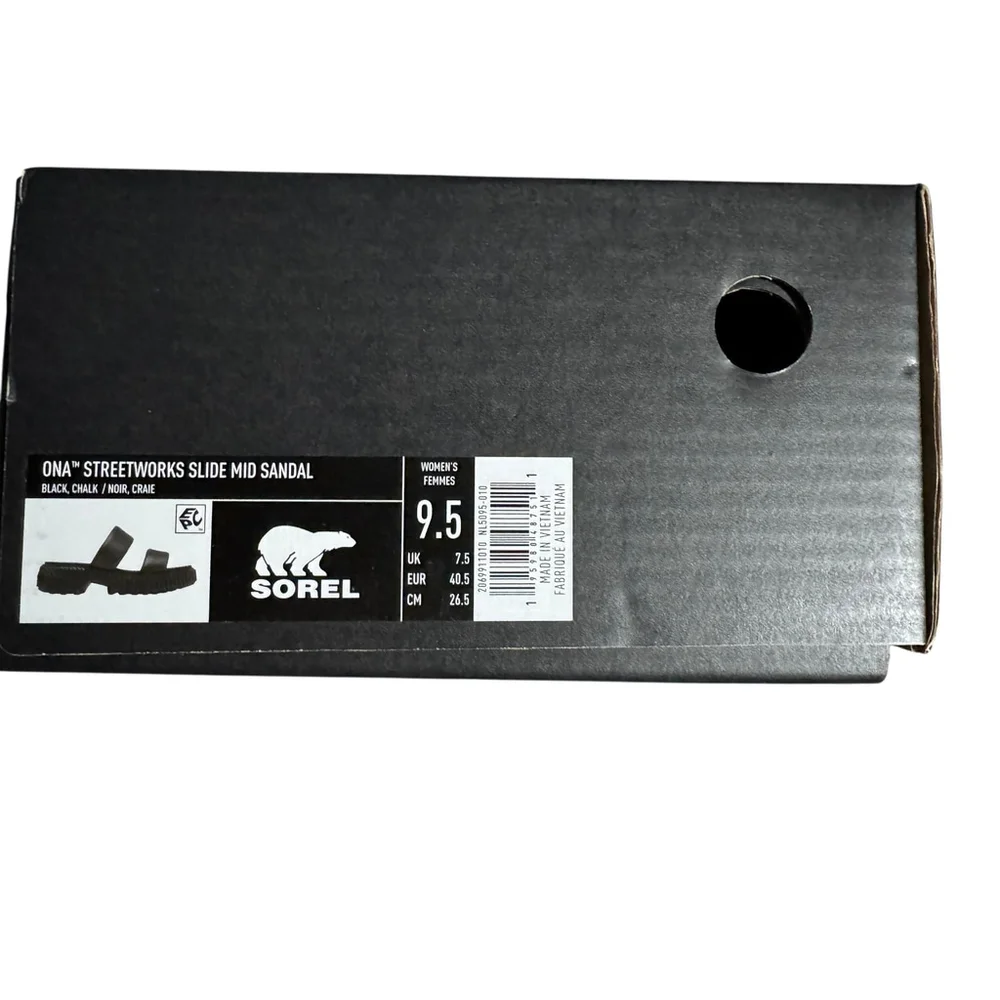 New in box Women's Sorel Black Slide Sandals Size 9.5 - Picture 10 of 10